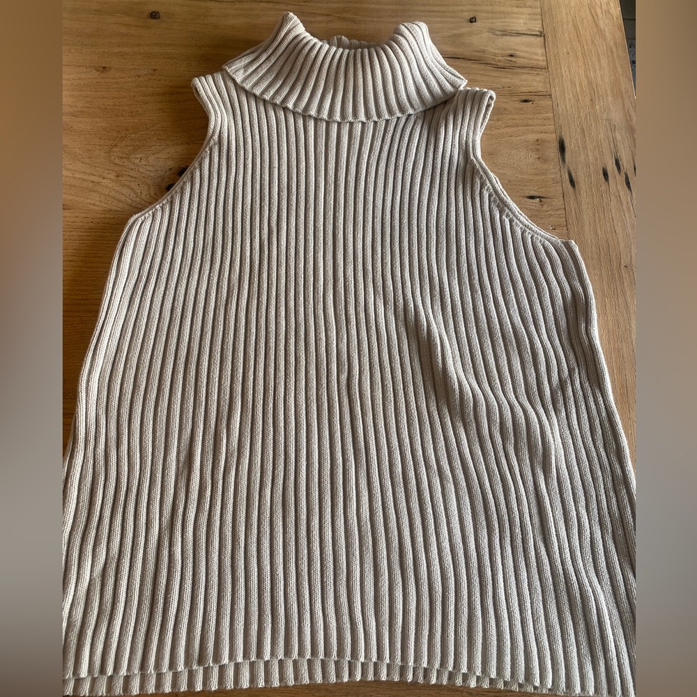 Amanda Smith Long Sleeveless Ribbed Cowl Sweater Taupe Tan Women’s 1X Preloved